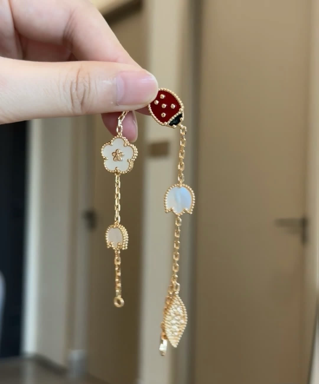 Van Cleef & Arpels Gold Tone Ladybug and Flower Earrings Van Cleef & Arpels Gold Tone Ladybug and Flower Earrings